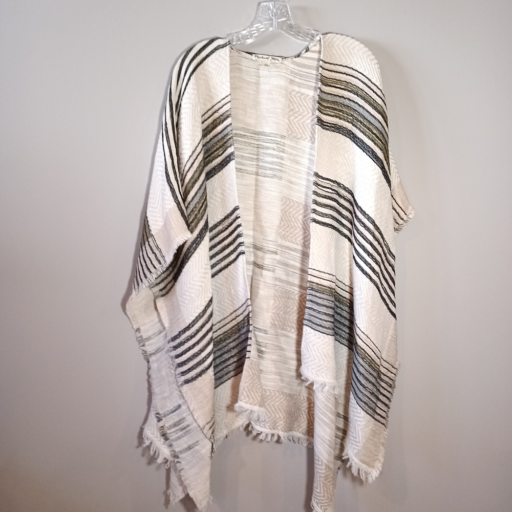 Michael Stars Black and Cream Striped Poncho Cotton coverup OS